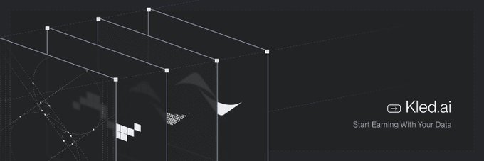 A dark, minimalist graphic for 'Kled.ai' with abstract wireframe cubes and dotted lines, featuring the tagline 'Start Earning With Your Data' in the bottom right corner.