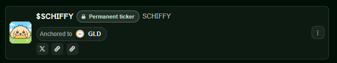 A Discord or social media profile card showing the username "$CHIFFY" with a "Permanent ticker" badge, anchored to "GLD", featuring a sandwich/cat meme avatar.