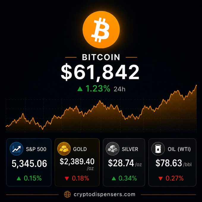 The image presents a snapshot of global markets reacting to new signals with Bitcoin being the most focused attention. The Bitcoin price has seen an increase of $65,318 over 24 hours. 

Additionally, there are four different stocks shown on this chart in the form of icons that represent various asset classes including Bitcoin, S&P 500, gold, and silver. These symbols are positioned at different points above the Bitcoin price, which signifies how each stock's market performance has been affected by the changes in Bitcoin's value. 

This information is part of a post on Cryptocurrency Reflections that provides an update from various cryptocurrency exchanges like Cryptokitties.com and Cryptofinder.com showing the latest news related to these markets, prices, and trends around them.