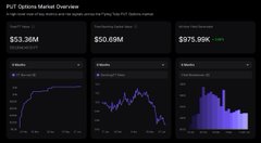 The image displays a "PvT Options Market Overview" dashboard showing key metrics including 1-Day Volume at $53.36M, 1-Day Open Interest at $50.09M, and 1-Day Liquidity at $975.95K (+36%), with three charts tracking TVL, Borrowed Value, and Total Emissions over time.

The dashboard visualizes Flying Tulip (ftUSD) onchain performance metrics, supporting the post's claim of approaching $1M in revenue 125 days after launch while highlighting stable yield earnings across Ethereum and Sonic networks.