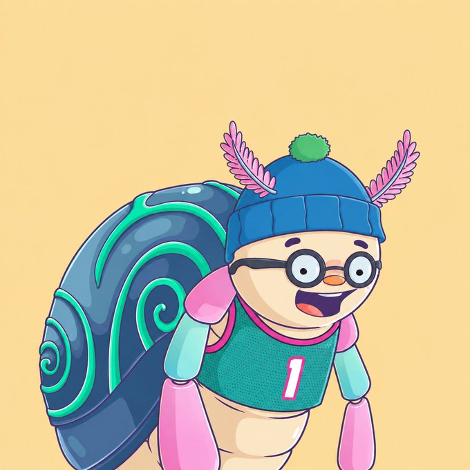 A cartoon snail character wearing glasses, a blue beanie with pink feathers, and a green jersey with the number "1" appears on a yellow background, serving as the mascot for the UNVAULT Genesis Bug NFT collection.