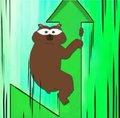 An animated illustration of a brown sloth hanging from a green vine on a dark green background.