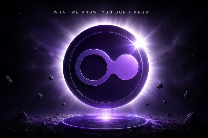 A cosmic-themed promotional graphic featuring a purple infinity symbol encircled by a glowing ring, set against a starry space background with asteroids, with the text 'WHAT WE KNOW, YOU DON'T KNOW...' at the top.