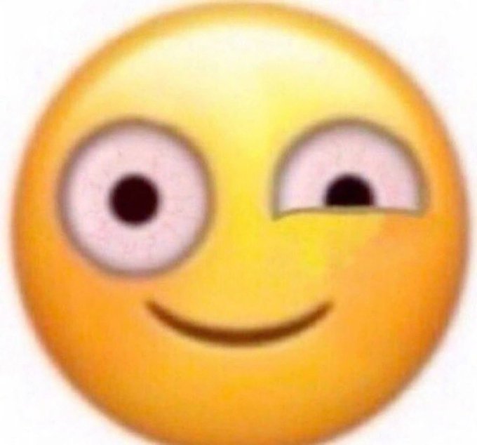 A yellow smiley face emoji with wide, asymmetrical eyes glancing to the side and an awkward smirk. The emoji's nervous, sideways-glancing expression perfectly mirrors the poster's defeated mood, as if it's shruggingly admitting to losses on every investment.