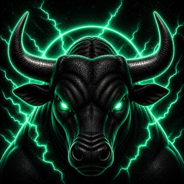 A powerful black bull with glowing green eyes and horns stares intensely forward, surrounded by electric green lightning bolts. The bullish imagery aligns with the post's promotion of "$ANSEM," a Solana-based "buyback token," symbolizing market strength and upward momentum for the project.