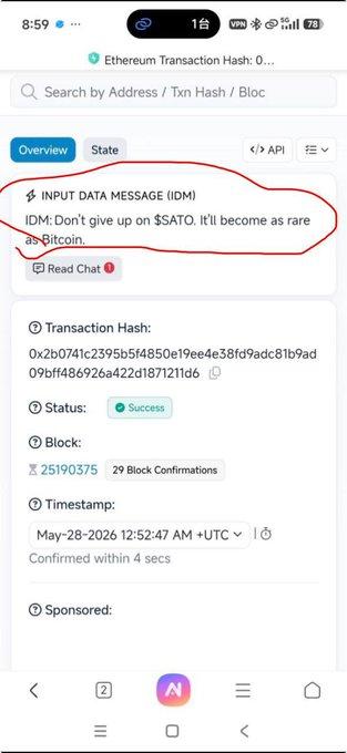 The image shows an open cell phone screen displaying a message about Bitcoin transactions. The text on the screen reads " etherium transaction hash 0x18", which is likely a Bitcoin address, and there are two other messages below it that provide information about Bitcoin transactions. One of these messages says "State input data message 0x11", while another one states "SATO, as a Bitcoin-like experiment on". The image also includes an image of a purple and pink color scheme with the text "Focus on what is in the image and how it relates to the post".