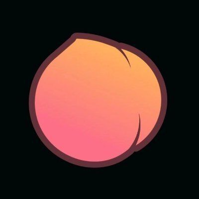 A stylized illustration of a peach with a gradient orange-to-pink color scheme on a black background.