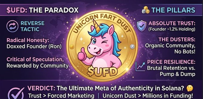 The image shows an advertisement for a cryptocurrency called "UFD" or "The Paradox", which is a digital token that has been created by a group of investors who have decided to invest their money into this project. The post also mentions the Solana Paradox, which is a phenomenon where most of the tokens in a blockchain are worth zero, while only a small percentage of them hold significant value. This creates an interesting market analysis and discussion about the true value of digital tokens like "UFD".
