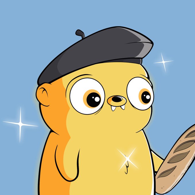 A cartoon yellow character with fangs, wearing a black beret, holds a baguette while sparkles shine around it against a blue background — humorously celebrating "New ATH for @FugzOfficial" with the French-themed imagery (beret + baguette) playing on a French-themed meme aesthetic.