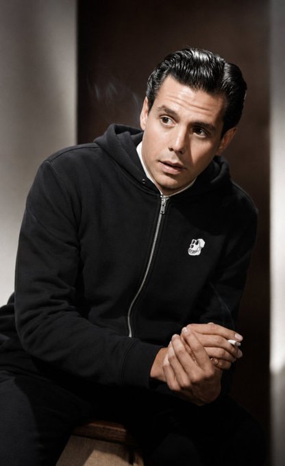 The image features a man sitting down, wearing a black hoodie with a skull design on the left chest area. He has his hands behind his back and appears to be smoking a cigarette. The background of the photo shows a wall or door frame, which is consistent with the theme of the post. The caption reads "GM Apes. Be iconic @BoredApeYC". This suggests that the image might be related to a meme or social media post featuring GM Apes and their iconic pose.