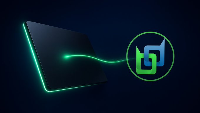 A digital graphic shows a glowing green and blue cable connecting a sleek dark device to a circular green and blue 'bd' logo against a dark background.
