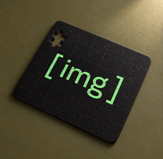 A black jigsaw puzzle-style mousepad with rounded corners features the word '[img]' in bright green text on a dark olive surface, with one puzzle piece missing from the upper left corner.