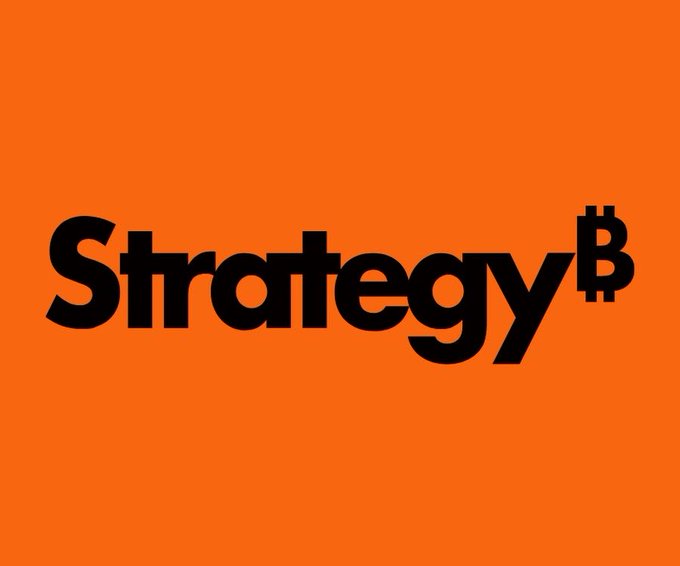 The image features a logo for a company named "Strategy" with the word "Strategy" written in black letters against an orange background. Below the logo, there's text that reads "Strategy" followed by "dividend". The text also mentions that the company is approaching the end of May and has several important updates to share.