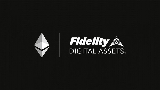 A dark graphic displays the Ethereum logo alongside the Fidelity Digital Assets logo and text.