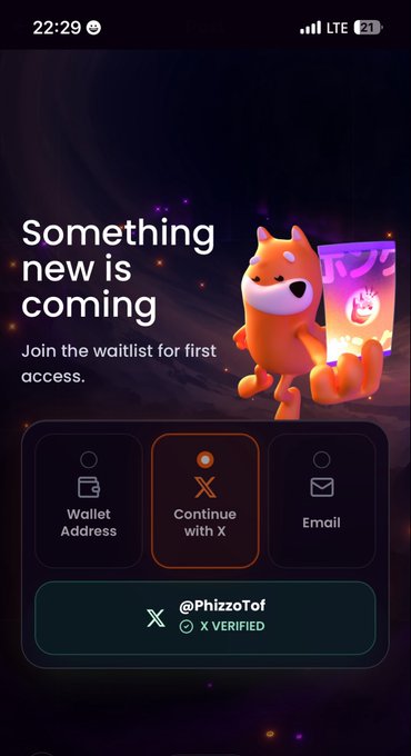 The image shows a phone screen with an app called "BONK" displayed, which appears to be related to Japanese oripa culture or a collector's experience. The app has a purple background and features a cartoon character holding a sign that says "join the waitlist for first access". There are also other options on the screen such as "Continue", "X verified", and "Verified" indicating different actions users can take to join the waiting list or verify their account status. The post about BONK is related to this app, suggesting it might be a new feature or update for the app.