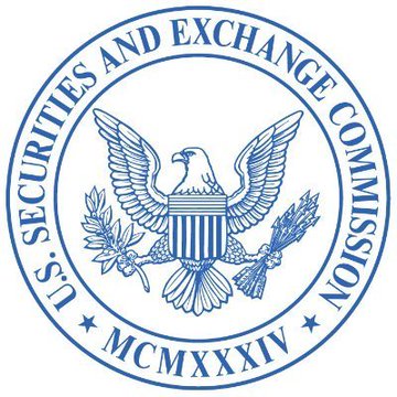 The official blue and white seal of the U.S. Securities and Exchange Commission, featuring an eagle with a shield, olive branch, and arrows, with the date MCMXXXIV (1934).