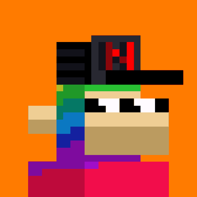 A pixel art depiction of a NodeMonke with a Mempool-themed body and a "Node" cap featuring a red Bitcoin "B" logo on a bright orange background, symbolizing the post's journey from debugging frustration to discovering and collecting innovative Ordinals within the Bitcoin community.