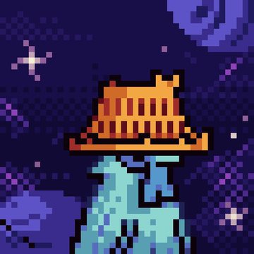 A pixel art orange fedora hat floats above a teal shark against a cosmic purple background, referencing the iconic headwear worn by Solana Monkey Business (SMB) NFTs. The image visually represents the Solana NFT collection mentioned in the post.