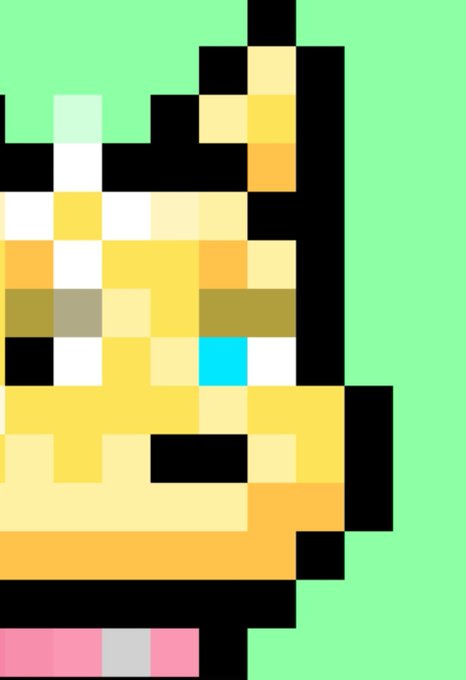 A pixel art image of a yellow character with what appears to be a face or figure, rendered in blocky pixels against a green background.