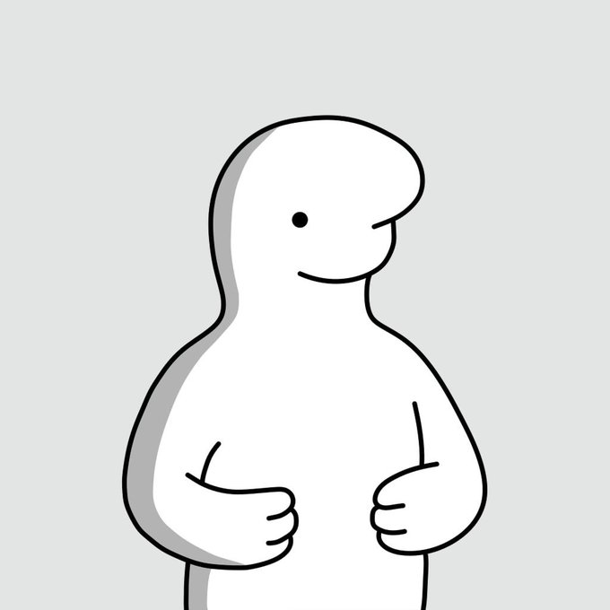 A simple cartoon illustration of a faceless, white figure with a small smile and dot eye, rendered in black outline against a gray background. The minimal, ambiguous character visually echoes the post's uncertain tone, suggesting an early project that "could be something, could be nothing."