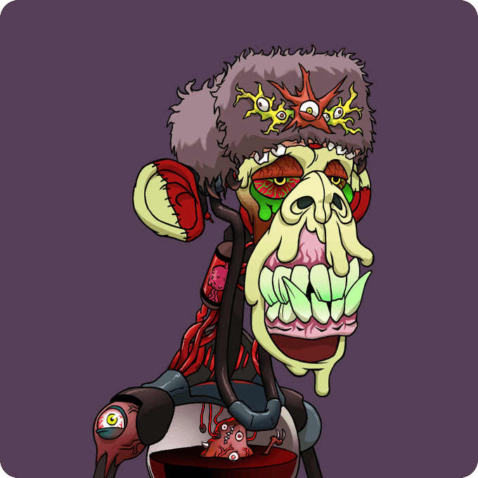 The image features a cartoon character with a face, dressed as a human but with an alien-like appearance. The character has multiple teeth missing and is wearing a hat that resembles a moustache or beard. The character also has a large nose and mouth, giving them a distinctive look. The character appears to be in a state of distress or agitation, possibly due to being held captive by the alien creature depicted on the image.