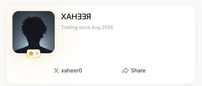 The image shows a profile card for user "XAHEER" with the handle "xaheer0", noting they've been "Trading since Aug 2026" with a 0-star rating and a silhouette avatar. It relates to the post as a reference to the tren.ch profile link for user @xaheer0, which the poster is promoting for registration and connecting a Solana wallet.