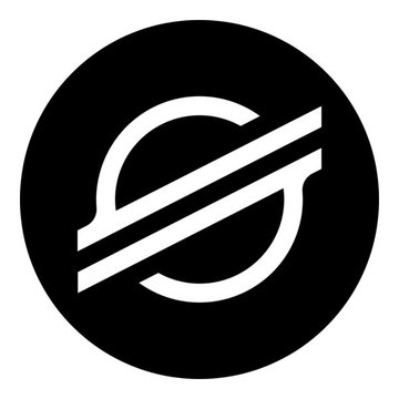 A black circular icon featuring the Stellar ($XLM) logo, the blockchain network recently expanded by the UNDP partnership for delivering global aid.