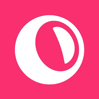 A pink square logo featuring a white circle with a stylized 'C' or crescent shape inside.