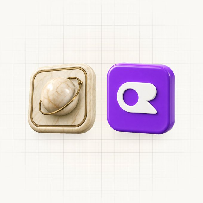Two 3D-styled app icons are displayed side by side on a grid background: one is a marble-textured tile featuring a planet with a gold ring, and the other is a purple tile bearing the white "OR" logo of OpenRouter. The visual pairs Orbito's branded icon with OpenRouter's logo, reinforcing the post's claim that Orbito tokens unlock AI credits powered by OpenRouter.