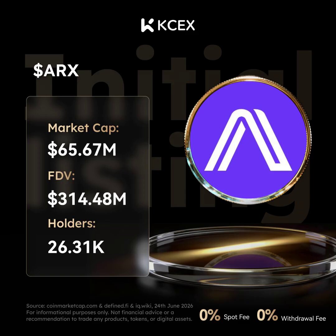 The image features a gold-colored coin with an "a" symbol on it, which appears to be the native token of @Arcium. The text above the coin reads "#Crypto101 $ARX is the native token of @Arcium - building the Encrypted Supercomputer, a decentralized network for trustless computing over fully encrypted data". This post seems to be promoting the use of cryptocurrency and blockchain technology in various fields such as finance, AI, and more.