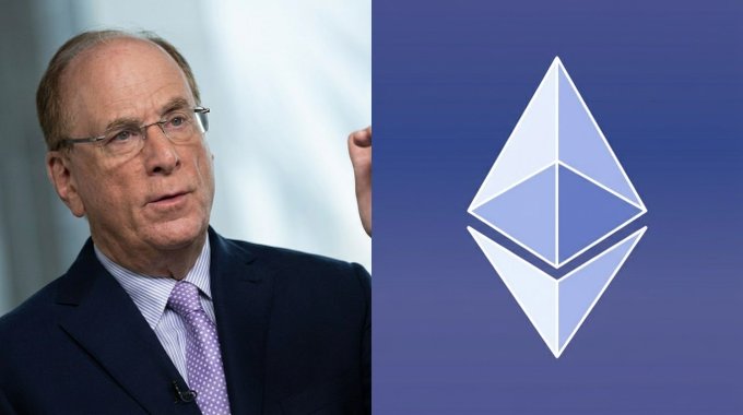 Larry Fink, CEO of BlackRock, pictured alongside the Ethereum logo, as the post highlights BlackRock clients reportedly purchasing $122.12 million worth of ETH while Ethereum trades around $2,240 after reclaiming the $2,000 level—signaling potential institutional accumulation behind the recent price recovery.