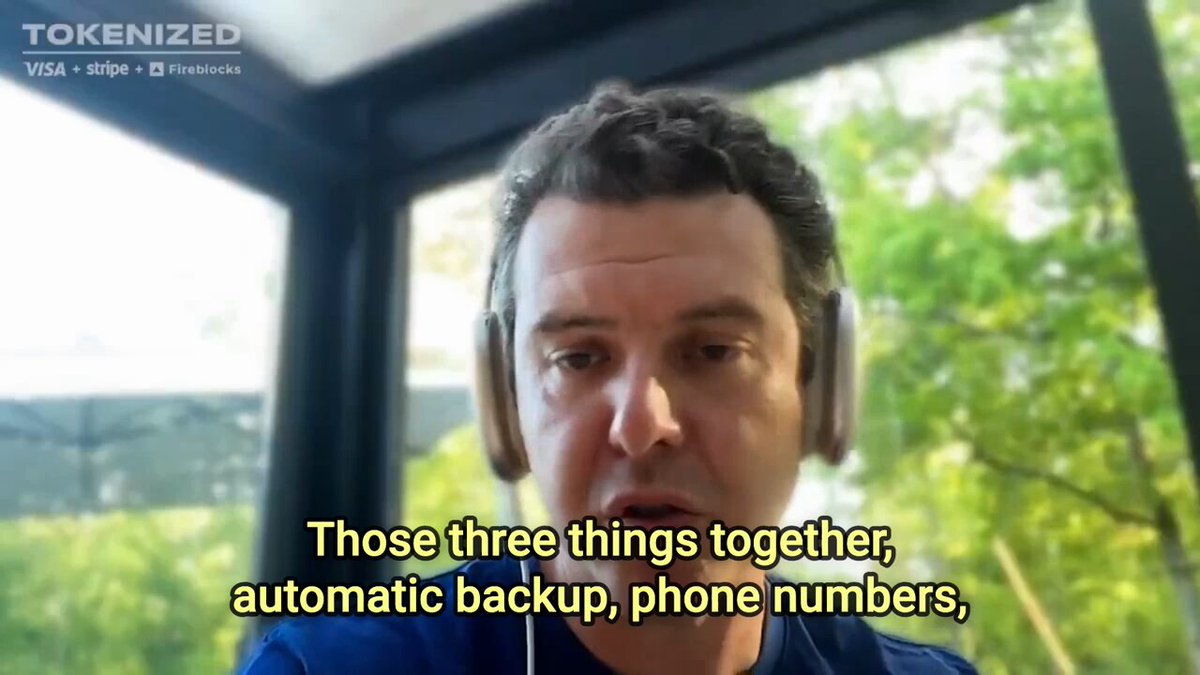 The image features a man wearing headphones, with text that reads "Three things together, automatic backup, phone numbers." This suggests that the man might be using an automated system for backing up his phone number or contact information. The image also includes a caption about a bank issued stablecoin called @Celo's secret sauce, which could potentially be related to the post in some way.