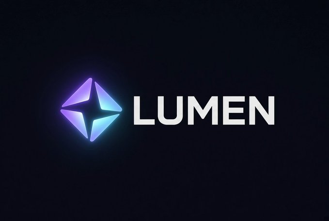 Logo displaying a glowing purple-to-blue diamond-shaped icon next to the white text 'LUMEN' on a dark background.