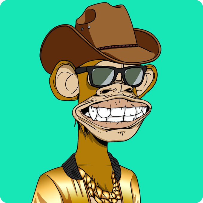 The image features a cartoon monkey wearing sunglasses, a hat, and a gold chain necklace while sitting against a green background. The monkey appears to be smiling, giving off an impression of happiness or amusement. The caption below the image reads "here is something to make your timeline better in the midst of all the doom and gloom bored ape yacht club". This phrase suggests that the image might be related to a social media post or a humorous piece of content aimed at making people smile during difficult times, possibly referencing the current global situation.