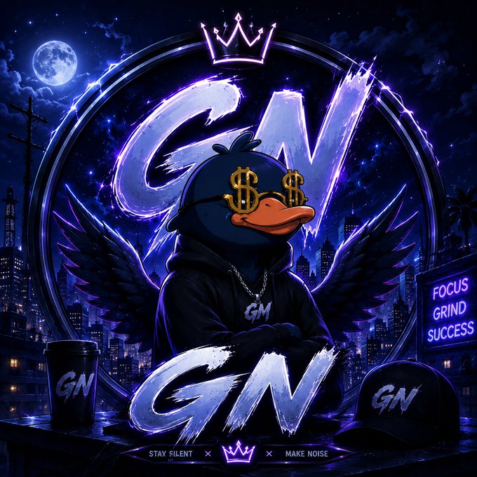 The image features a cartoon duck wearing a hoodie with the letters "GN" written across its chest, standing next to a sign that says "Focus on what is in the image and how it relates to the post." The background of the image shows a city skyline at night, which adds an urban atmosphere to the scene. The combination of the cartoon duck and the city skyline creates a visually appealing contrast between nature and technology, emphasizing the importance of balance between the two.