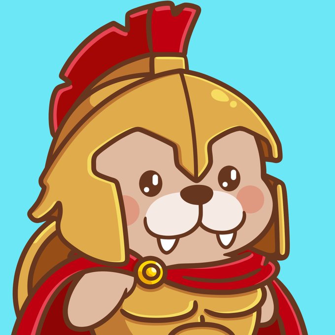 A cartoon illustration of a cute, chubby hamster or guinea pig dressed as a Roman centurion, wearing a golden helmet with a red crest and a red cape.