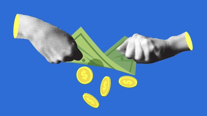 In this image, a pair of hands are holding up two dollar bills against an abstract background featuring various objects such as coins, symbols, or text, including one that says "useTria" with other phrases related to cryptocurrency, wallets, and blockchain. The scene appears to be set in the context of Web3 apps that can be used to trade or transfer digital currency without dealing with traditional wallet fees, chains, and switching between different networks.