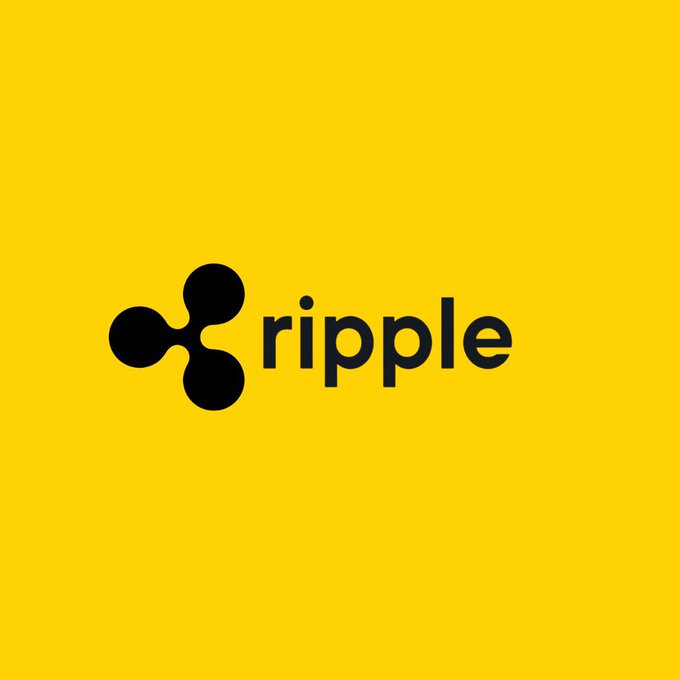 The Ripple cryptocurrency logo displayed in black on a bright yellow background, featuring the distinctive three-circle symbol.