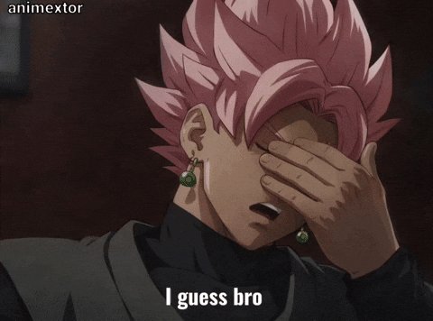 ikebana character with pink hair and black clothing, holding a green ball and reading "I guess bro."