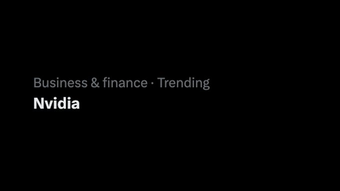 A black graphic displaying the text "Business & finance · Trending" above the bolded word "Nvidia," indicating that $NVDA is among the top trending topics in business and finance. The image visually reinforces the post's note that Nvidia is currently trending and ranks as the third most traded stock on Arcus perps in the past 24 hours following news of its $150B buyback authorisation.