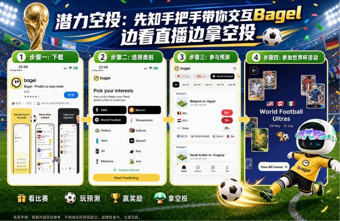 The image shows a poster for a mobile app called Bagel, which allows users to play soccer games using their smartphones. The poster features a cartoon character playing soccer with a smartphone in its hand. The background of the poster displays various soccer-related images such as a soccer ball and players. The text on the poster includes information about the app's features and how it works, along with links to other related apps or services.