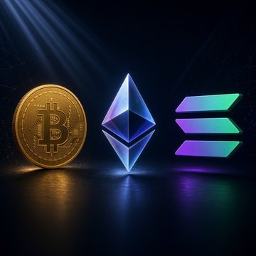 The image displays logos for Bitcoin (BTC), Ethereum (ETH), and Solana (SOL) illuminated against a dark background, representing major cryptocurrencies. It visually complements the post by illustrating Bitcoin's decline below $82,000 amid inflation concerns, alongside other key crypto assets affected by broader market sentiment.