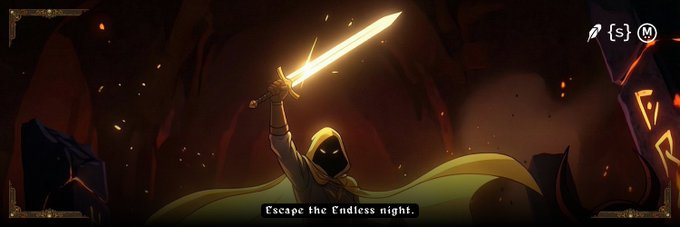 A hooded figure raises a glowing sword triumphantly amid a dark, fiery cave scene with the text "Escape the Endless night" at the bottom, promoting the dark pixel survival game Insomnus as it expands to Robinhood Chain. The interface elements "[S] [M]" in the corner reinforce the game's pixel-art aesthetic and beta status highlighted in the caption.