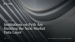 A dark-themed presentation slide with the title 'Institutions on Pyth Are Building the Next Market Data Layer' from Pyth Network's 'Price of Everything' series.