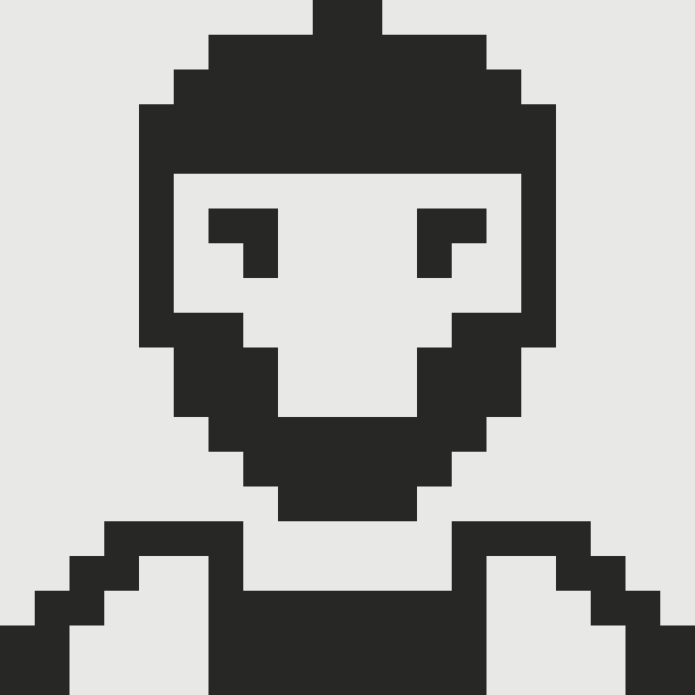 A simple black and white pixel art icon depicting the head and shoulders of a person.