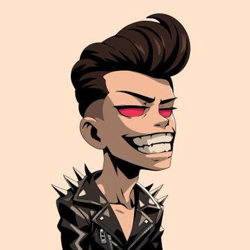 The image features a man with an evil facial expression, wearing a leather jacket, helmet, and spikes coming from his head. He has sunglasses on and appears to be standing against a white background. The caption above the image reads: "Free mint. Sold out in seconds. Almost 500 SOL traded on secondary. Floor ran to. 45 SOL. Top volume on Solana all weekend. Huge congratulations to the team and community".