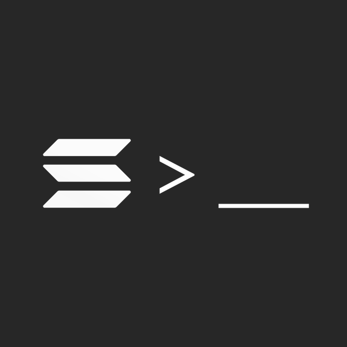 A minimalist black graphic featuring a white Solana logo with three stacked horizontal bars, a '>' greater-than symbol, and an underscore line.