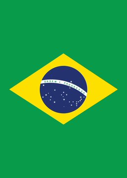 The image shows the flag of Brazil, featuring a green field with a yellow diamond and a blue celestial globe inscribed with the motto "ORDEM E PROGRESSO" (Order and Progress). This flag contextualizes the news of Brazil pioneering livestock tokenization for agricultural financing.
