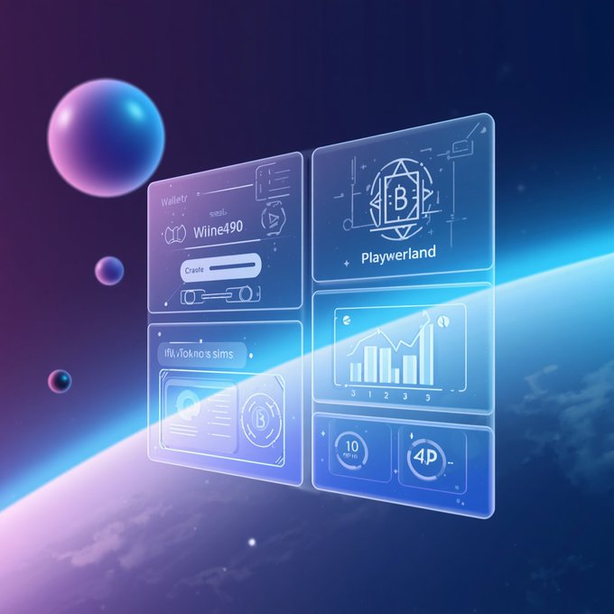 The image features a futuristic, blue-purple design with abstract shapes and lines that create an otherworldly atmosphere. The main focus of the scene is a collection of squares, each containing different information or graphics related to cryptocurrency trading or finance. These visually intriguing pieces of content discuss the recent changes in the way people talk about money and how they can learn more about it through various platforms like Bitcoin. The post suggests that traditional financial practices are changing with the rise of new technology, such as Bitcoin, and encourages users to stay updated by learning what's happening in this evolving landscape.