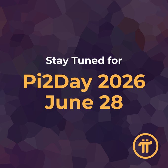 A purple geometric graphic announces "Stay Tuned for Pi2Day 2026 June 28," featuring the Pi Network logo, teasing the upcoming Pi2Day celebration on June 28, 2026, and hinting at a major announcement, possibly regarding a Binance listing or new AI feature.